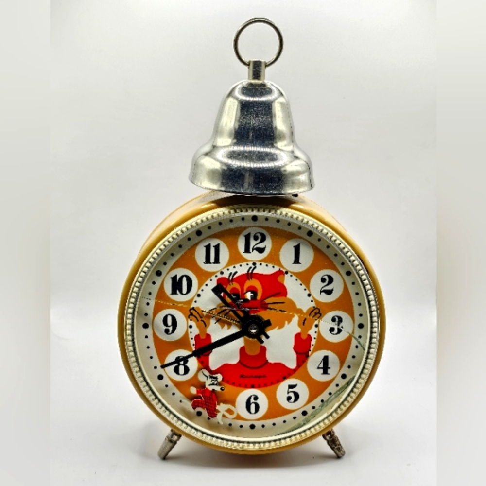 Vintage & Rare Leopold Cat & Mouse Jantar Animated 1 Bell Alarm Clock Working